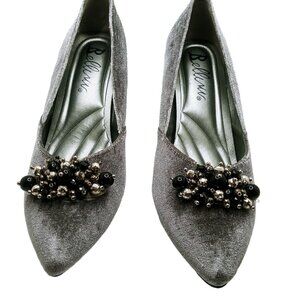 Bellini May Women Dress Pump Gray Velvet Beaded Ornament Size 9M High Heel Shoes